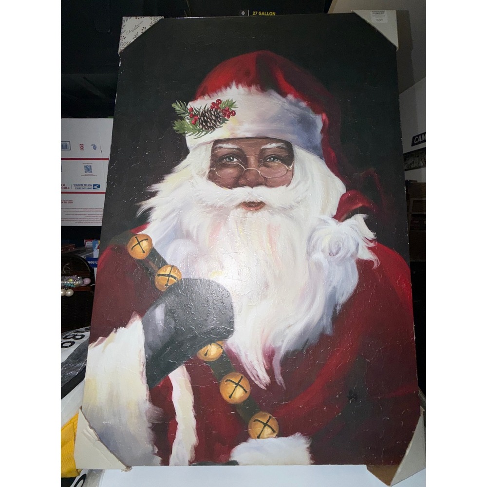 Kirklands Home Black Santa Claus Christmas Canvas Wall Art 35x23 Bell 32-298260